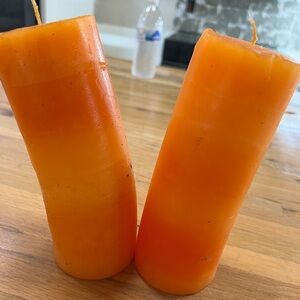 Vibrant Orange slanted 8” Pillar Candles for Halloween.